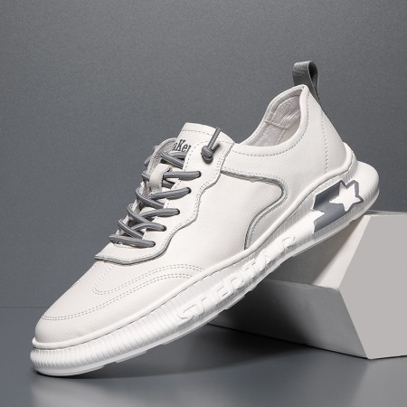Autumn New Men's Leather Hot Style Casual Low-Cut White Sports Shoes